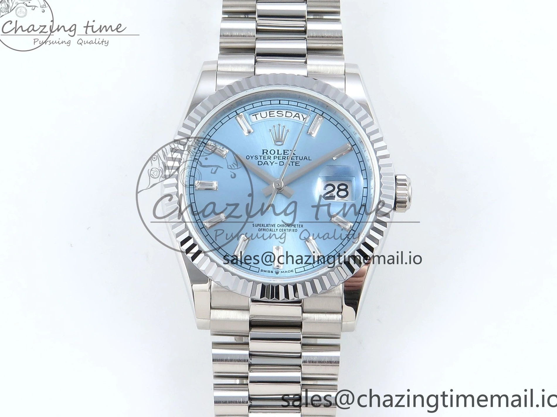 MiroTime 0404 Day Date 36 YG 128236 KF 1:1 Best Edition Ice Blue Crystal Dial on President Bracelet A2836 (Gain Weight) Modern 500